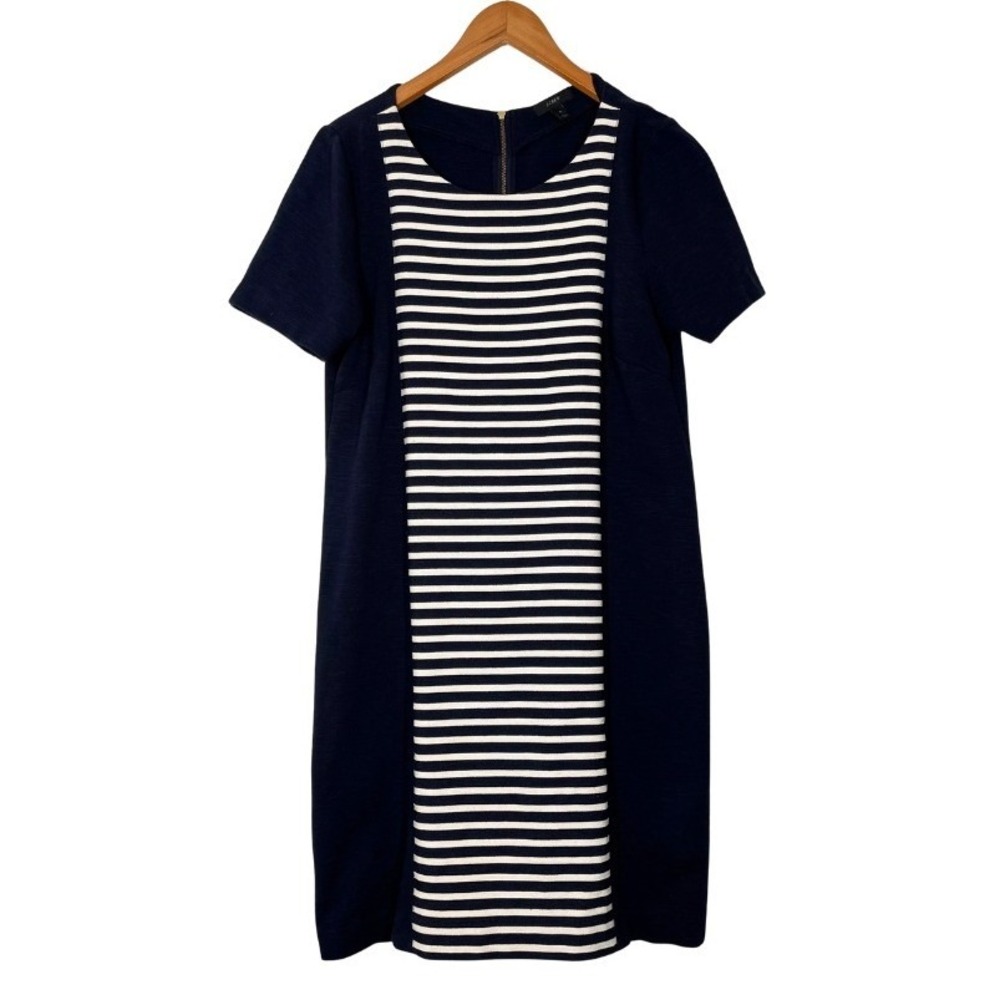 J.Crew Womens Navy Blue Striped Contrast Panel Shift Dress Size 10 Preppy Office